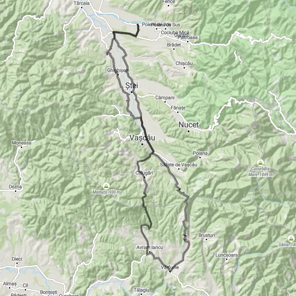 Map miniature of "Izbuc Loop" cycling inspiration in Nord-Vest, Romania. Generated by Tarmacs.app cycling route planner