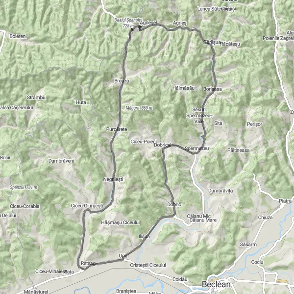 Map miniature of "Tranquil Cycling Route to Ilișua" cycling inspiration in Nord-Vest, Romania. Generated by Tarmacs.app cycling route planner