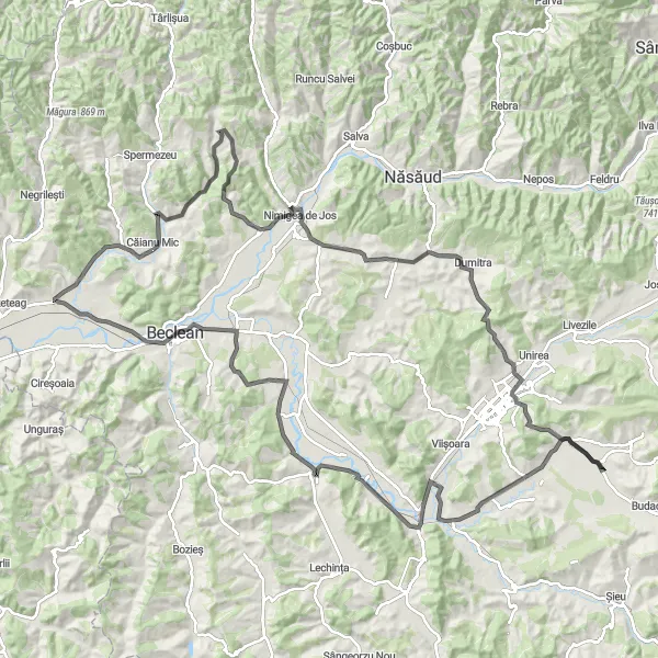 Map miniature of "Scenic Route from Căianu Mic to Ilișua" cycling inspiration in Nord-Vest, Romania. Generated by Tarmacs.app cycling route planner