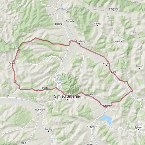 Map miniature of "Camăr Gravel Adventure" cycling inspiration in Nord-Vest, Romania. Generated by Tarmacs.app cycling route planner