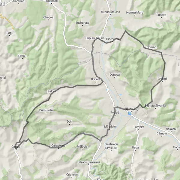 Map miniature of "Zalnoc and Măeriște Excursion" cycling inspiration in Nord-Vest, Romania. Generated by Tarmacs.app cycling route planner
