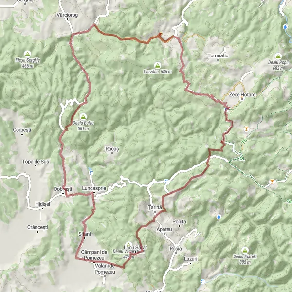 Map miniature of "Dobrești Gravel Escape" cycling inspiration in Nord-Vest, Romania. Generated by Tarmacs.app cycling route planner