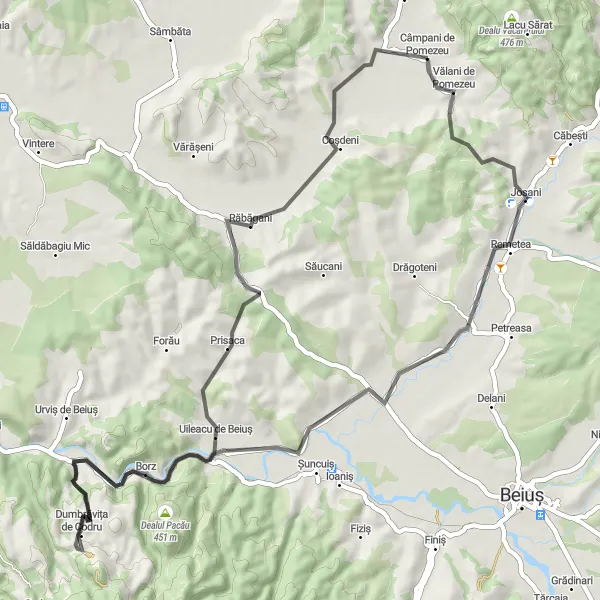 Map miniature of "Petrani Road Loop" cycling inspiration in Nord-Vest, Romania. Generated by Tarmacs.app cycling route planner