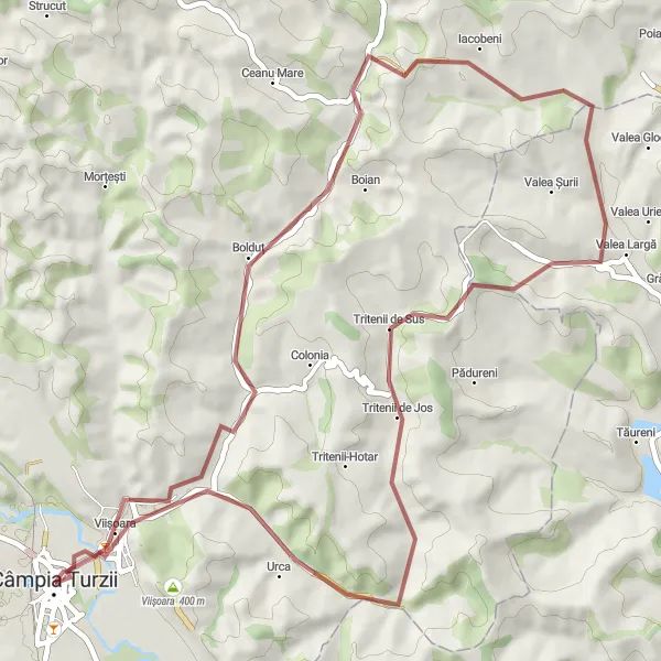 Map miniature of "Câmpia Turzii - Tritenii de Sus - Urca Gravel Route" cycling inspiration in Nord-Vest, Romania. Generated by Tarmacs.app cycling route planner