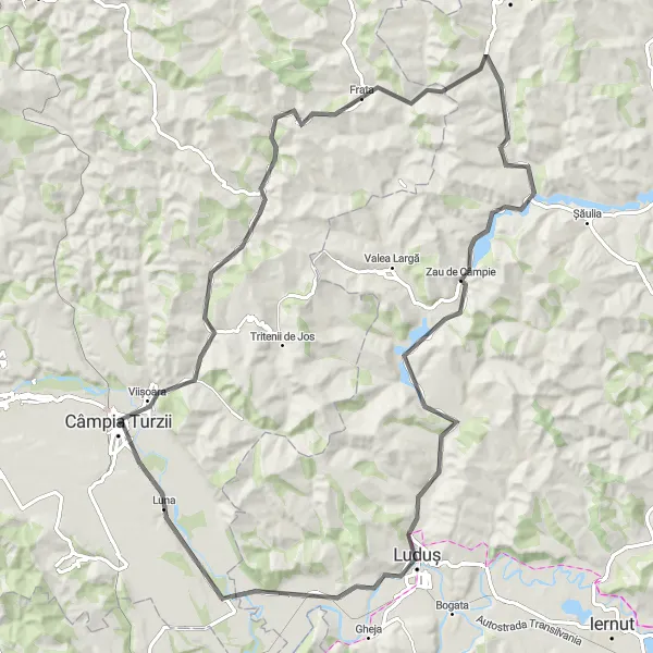 Map miniature of "Enchanting Landscapes and Cultural Gems" cycling inspiration in Nord-Vest, Romania. Generated by Tarmacs.app cycling route planner