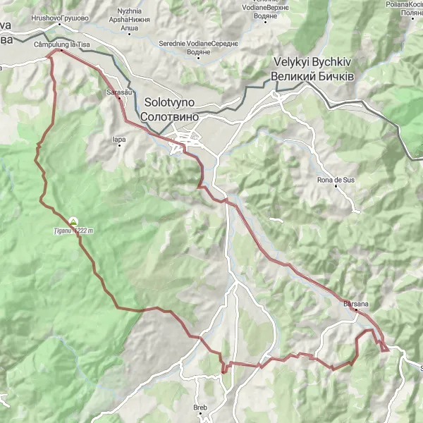 Map miniature of "The Gravel Adventure" cycling inspiration in Nord-Vest, Romania. Generated by Tarmacs.app cycling route planner