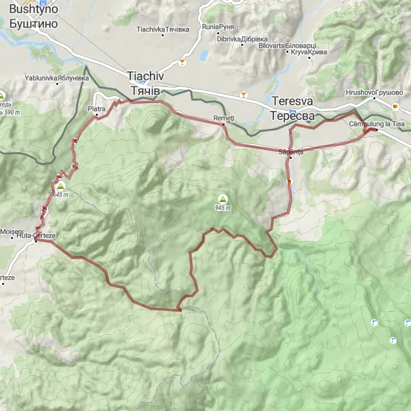 Map miniature of "Scenic Gravel Adventure: Câmpulung la Tisa - Teresva Loop" cycling inspiration in Nord-Vest, Romania. Generated by Tarmacs.app cycling route planner