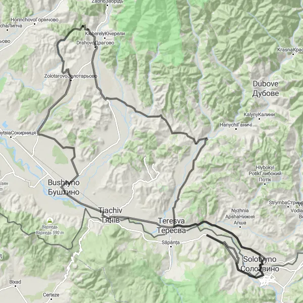 Map miniature of "Câmpulung la Tisa - Vilkhivtsi Loop" cycling inspiration in Nord-Vest, Romania. Generated by Tarmacs.app cycling route planner