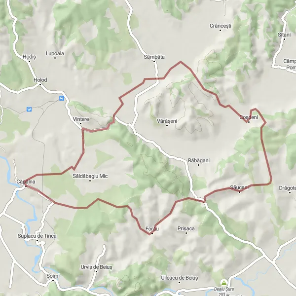 Map miniature of "The Pomezeu Hills Gravel Ride" cycling inspiration in Nord-Vest, Romania. Generated by Tarmacs.app cycling route planner