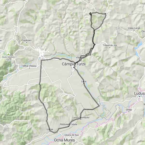 Map miniature of "Ceanu Mare Loop: Short Variant" cycling inspiration in Nord-Vest, Romania. Generated by Tarmacs.app cycling route planner