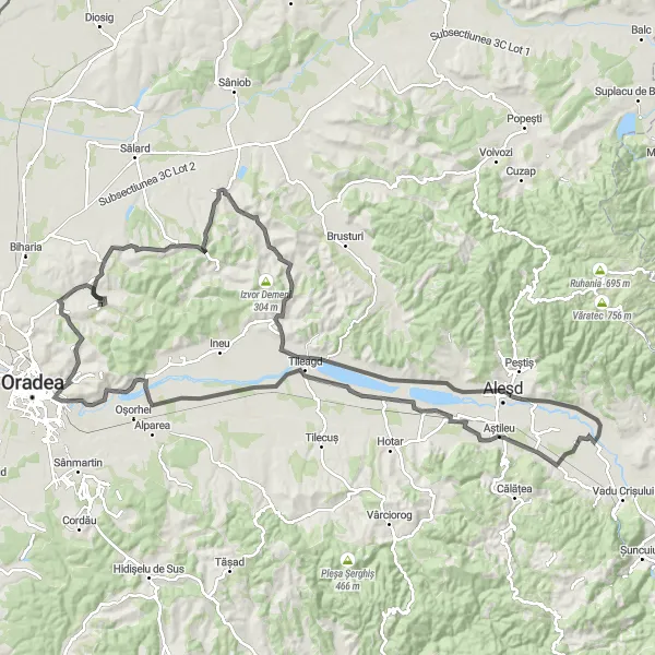 Map miniature of "Uphill Adventure in Nord-Vest" cycling inspiration in Nord-Vest, Romania. Generated by Tarmacs.app cycling route planner