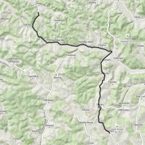 Map miniature of "Picturesque Ride in Nord-Vest" cycling inspiration in Nord-Vest, Romania. Generated by Tarmacs.app cycling route planner