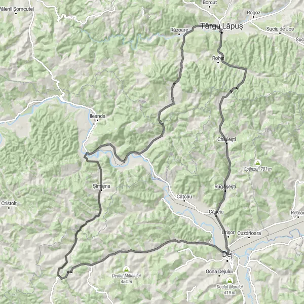 Map miniature of "Chiuiești to Târgu Lăpuș (Scenic Route)" cycling inspiration in Nord-Vest, Romania. Generated by Tarmacs.app cycling route planner