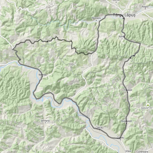 Map miniature of "Chiuiești to Târgu Lăpuș" cycling inspiration in Nord-Vest, Romania. Generated by Tarmacs.app cycling route planner