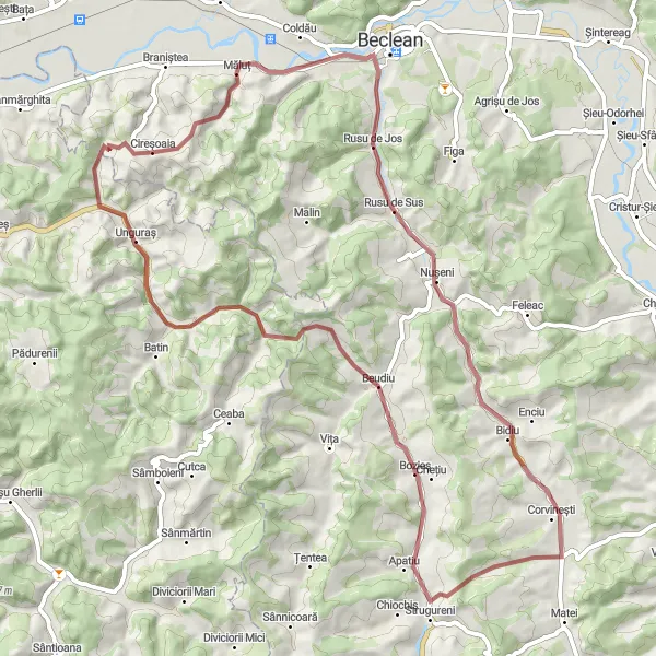 Map miniature of "Rusu de Jos Exploration" cycling inspiration in Nord-Vest, Romania. Generated by Tarmacs.app cycling route planner