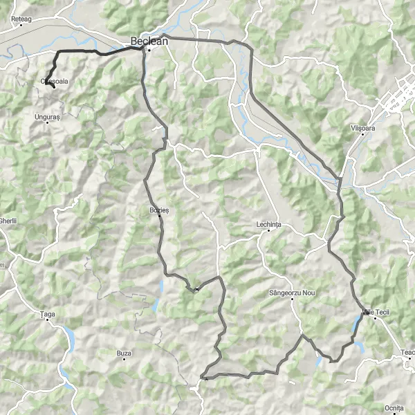 Map miniature of "Road Route with Historical Sites" cycling inspiration in Nord-Vest, Romania. Generated by Tarmacs.app cycling route planner