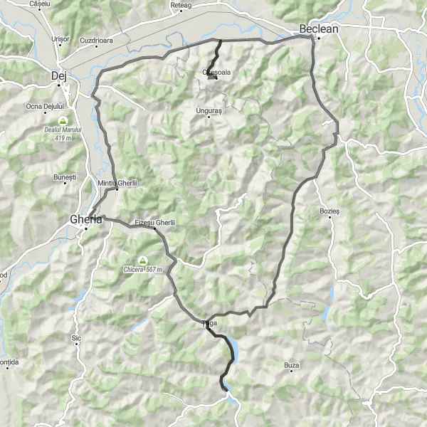 Map miniature of "Scenic Road Route" cycling inspiration in Nord-Vest, Romania. Generated by Tarmacs.app cycling route planner