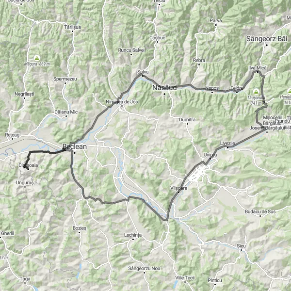 Map miniature of "The Transylvanian Countryside" cycling inspiration in Nord-Vest, Romania. Generated by Tarmacs.app cycling route planner