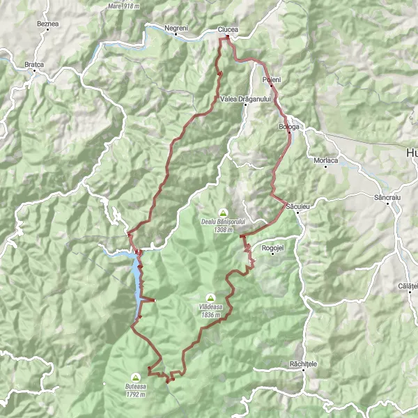 Map miniature of "Dealu Pleșu Gravel Escape" cycling inspiration in Nord-Vest, Romania. Generated by Tarmacs.app cycling route planner