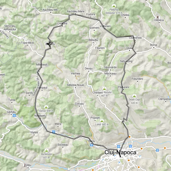 Map miniature of "Cycling Route to Cigaș and Nădășelu" cycling inspiration in Nord-Vest, Romania. Generated by Tarmacs.app cycling route planner