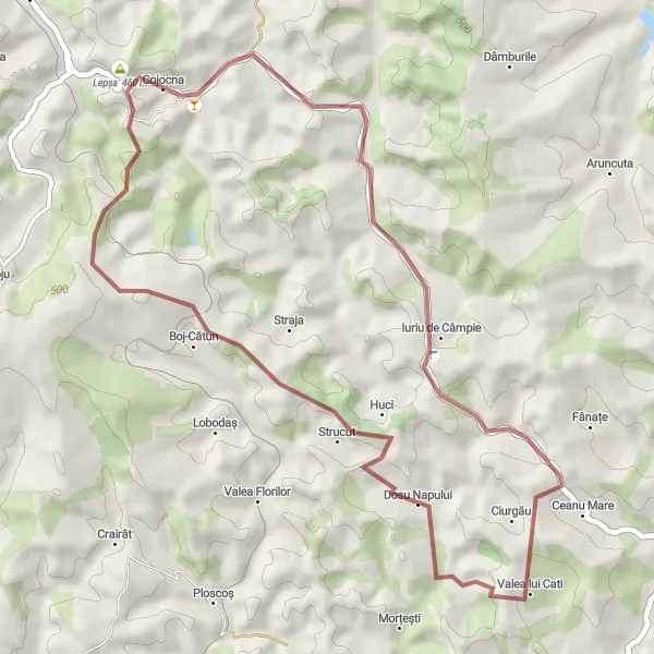 Map miniature of "Cojocna Gravel Adventure" cycling inspiration in Nord-Vest, Romania. Generated by Tarmacs.app cycling route planner