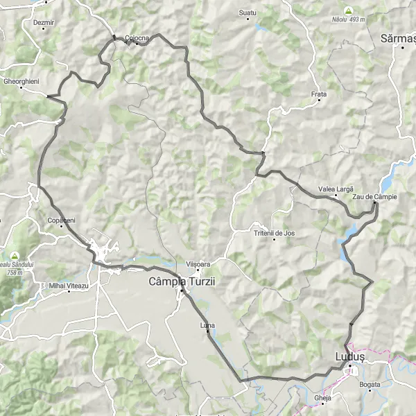 Map miniature of "Lennu de Câmpie Loop" cycling inspiration in Nord-Vest, Romania. Generated by Tarmacs.app cycling route planner