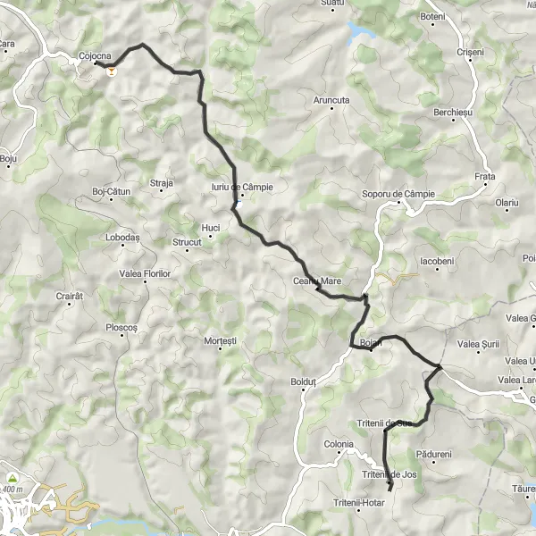 Map miniature of "Discover the beauty of Boian" cycling inspiration in Nord-Vest, Romania. Generated by Tarmacs.app cycling route planner