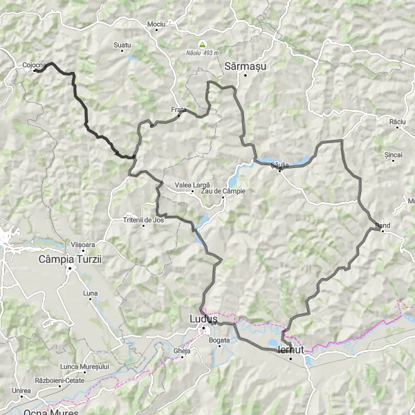 Map miniature of "Miheșu de Câmpie and its surroundings" cycling inspiration in Nord-Vest, Romania. Generated by Tarmacs.app cycling route planner