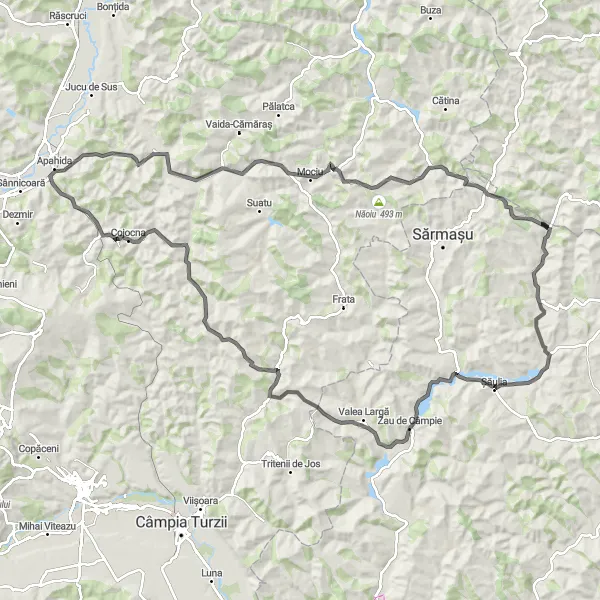 Map miniature of "Journey through the enchanting landscapes of Lepșa" cycling inspiration in Nord-Vest, Romania. Generated by Tarmacs.app cycling route planner