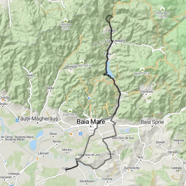 Map miniature of "Firiza and Baia Mare Road Cycling Adventure" cycling inspiration in Nord-Vest, Romania. Generated by Tarmacs.app cycling route planner