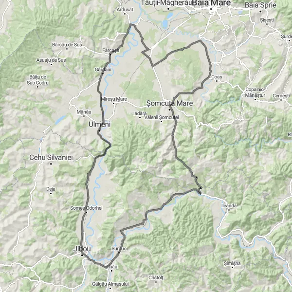 Map miniature of "Chioarului Vineyard Loop" cycling inspiration in Nord-Vest, Romania. Generated by Tarmacs.app cycling route planner