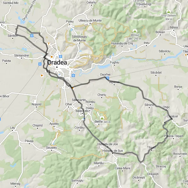 Map miniature of "Bihor Countryside Ride" cycling inspiration in Nord-Vest, Romania. Generated by Tarmacs.app cycling route planner