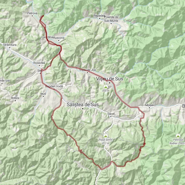 Map miniature of "Adventurous Gravel Experience in Crasna Vișeului" cycling inspiration in Nord-Vest, Romania. Generated by Tarmacs.app cycling route planner