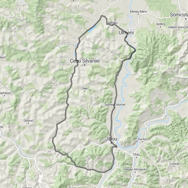 Map miniature of "Bulgari and Ariniș Scenic Ride" cycling inspiration in Nord-Vest, Romania. Generated by Tarmacs.app cycling route planner