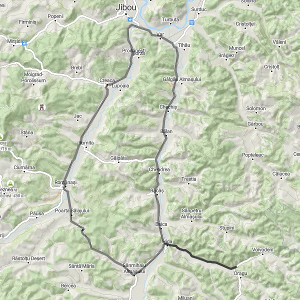 Map miniature of "Var Road Cycling Loop" cycling inspiration in Nord-Vest, Romania. Generated by Tarmacs.app cycling route planner