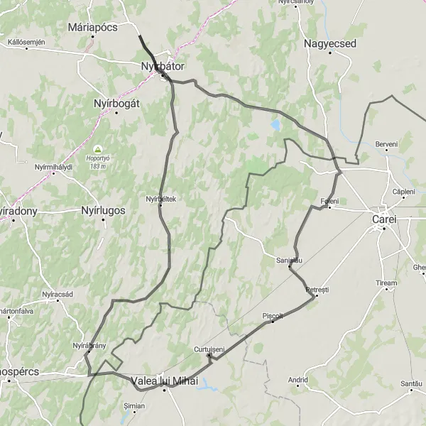Map miniature of "The Mountain Challenge" cycling inspiration in Nord-Vest, Romania. Generated by Tarmacs.app cycling route planner