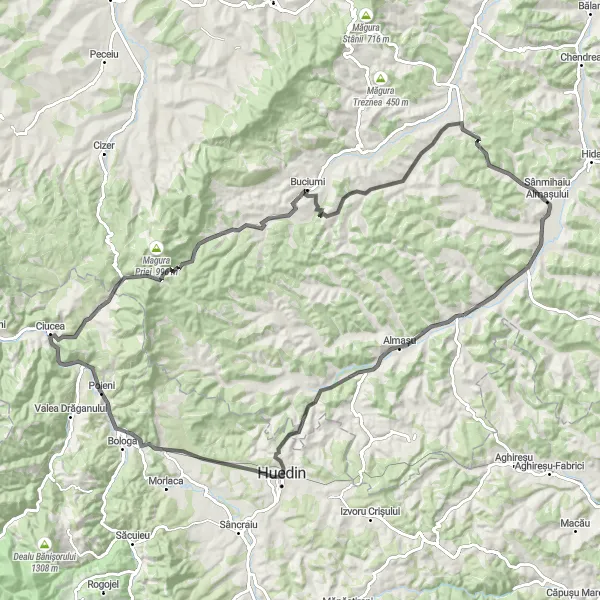 Map miniature of "The Huedin Challenge" cycling inspiration in Nord-Vest, Romania. Generated by Tarmacs.app cycling route planner