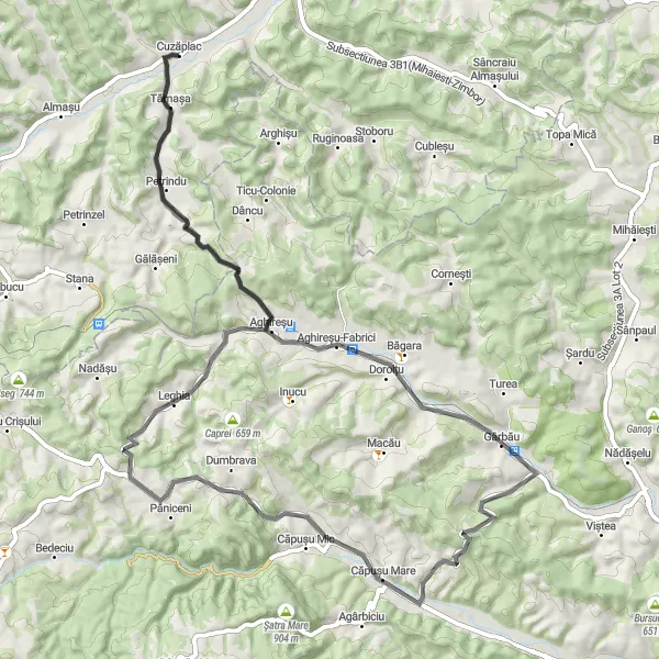 Map miniature of "The Aghireșu-Fabrici Route" cycling inspiration in Nord-Vest, Romania. Generated by Tarmacs.app cycling route planner