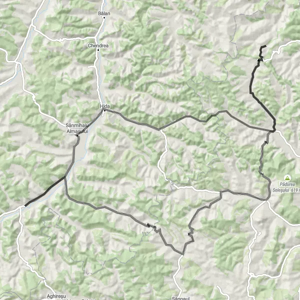 Map miniature of "The Chendremal Loop" cycling inspiration in Nord-Vest, Romania. Generated by Tarmacs.app cycling route planner