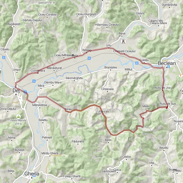 Map miniature of "Gravel Adventure" cycling inspiration in Nord-Vest, Romania. Generated by Tarmacs.app cycling route planner