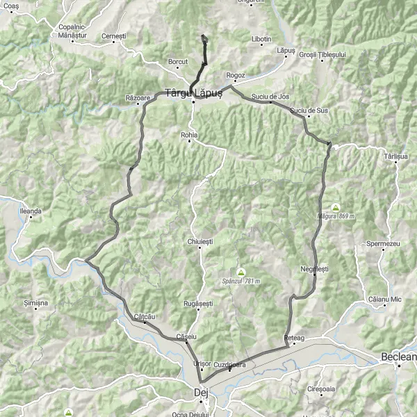 Map miniature of "Gâlgău and Vălenii Lăpușului Adventure" cycling inspiration in Nord-Vest, Romania. Generated by Tarmacs.app cycling route planner