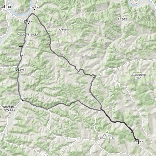 Map miniature of "The Transylvanian Heritage Trail" cycling inspiration in Nord-Vest, Romania. Generated by Tarmacs.app cycling route planner