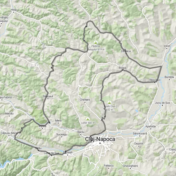 Map miniature of "The Cluj Hills Adventure" cycling inspiration in Nord-Vest, Romania. Generated by Tarmacs.app cycling route planner