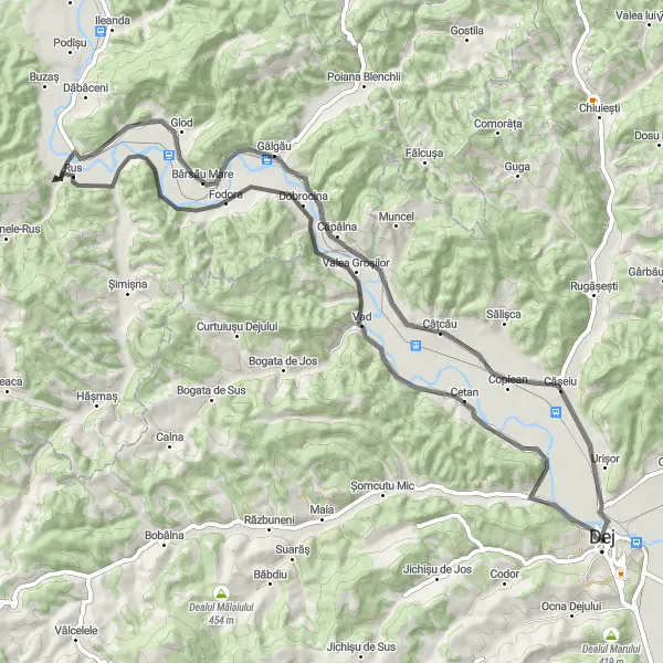 Map miniature of "Cățcău Loop" cycling inspiration in Nord-Vest, Romania. Generated by Tarmacs.app cycling route planner