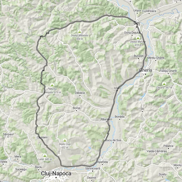 Map miniature of "Răscruci and Beyond" cycling inspiration in Nord-Vest, Romania. Generated by Tarmacs.app cycling route planner