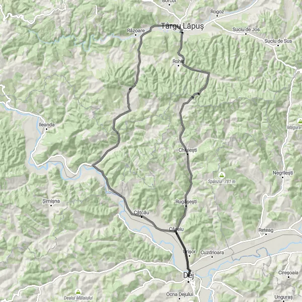 Map miniature of "Dej - Cășeiu Circular" cycling inspiration in Nord-Vest, Romania. Generated by Tarmacs.app cycling route planner