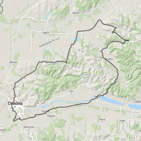 Map miniature of "On the Tracks of Oșorhei" cycling inspiration in Nord-Vest, Romania. Generated by Tarmacs.app cycling route planner