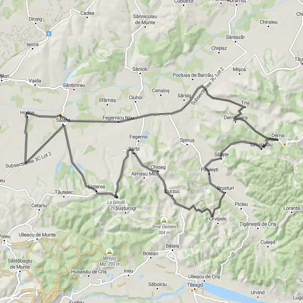 Map miniature of "The Sacalasău Adventure" cycling inspiration in Nord-Vest, Romania. Generated by Tarmacs.app cycling route planner