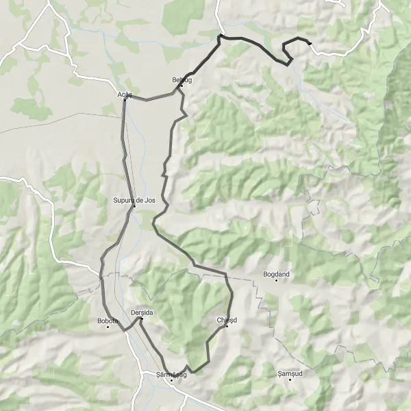 Map miniature of "Exploring the Countryside" cycling inspiration in Nord-Vest, Romania. Generated by Tarmacs.app cycling route planner