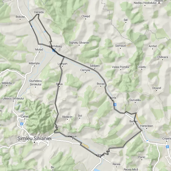 Map miniature of "Derșida Loop" cycling inspiration in Nord-Vest, Romania. Generated by Tarmacs.app cycling route planner